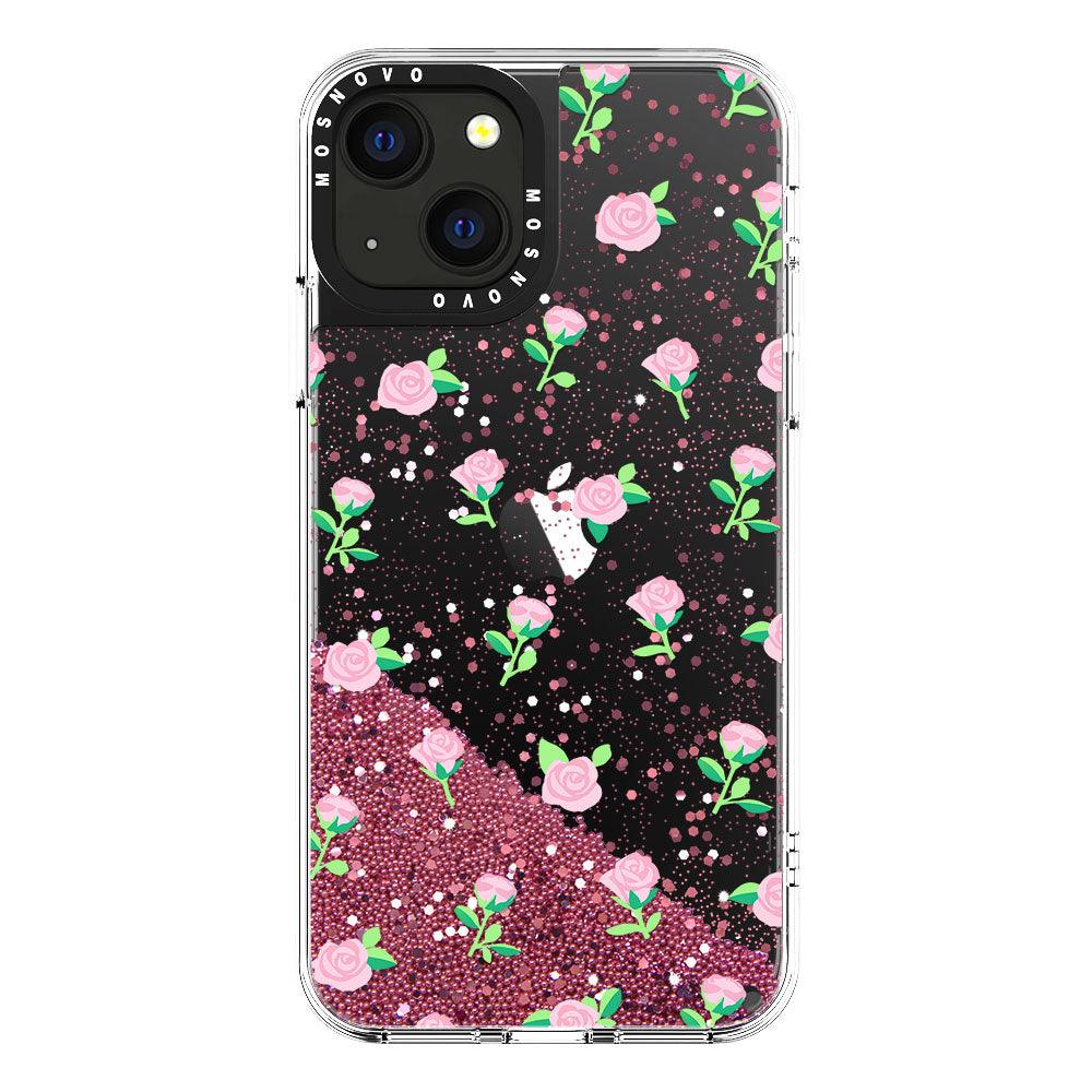 Pink Rose Floral Glitter Phone Case - iPhone 13 Case - MOSNOVO