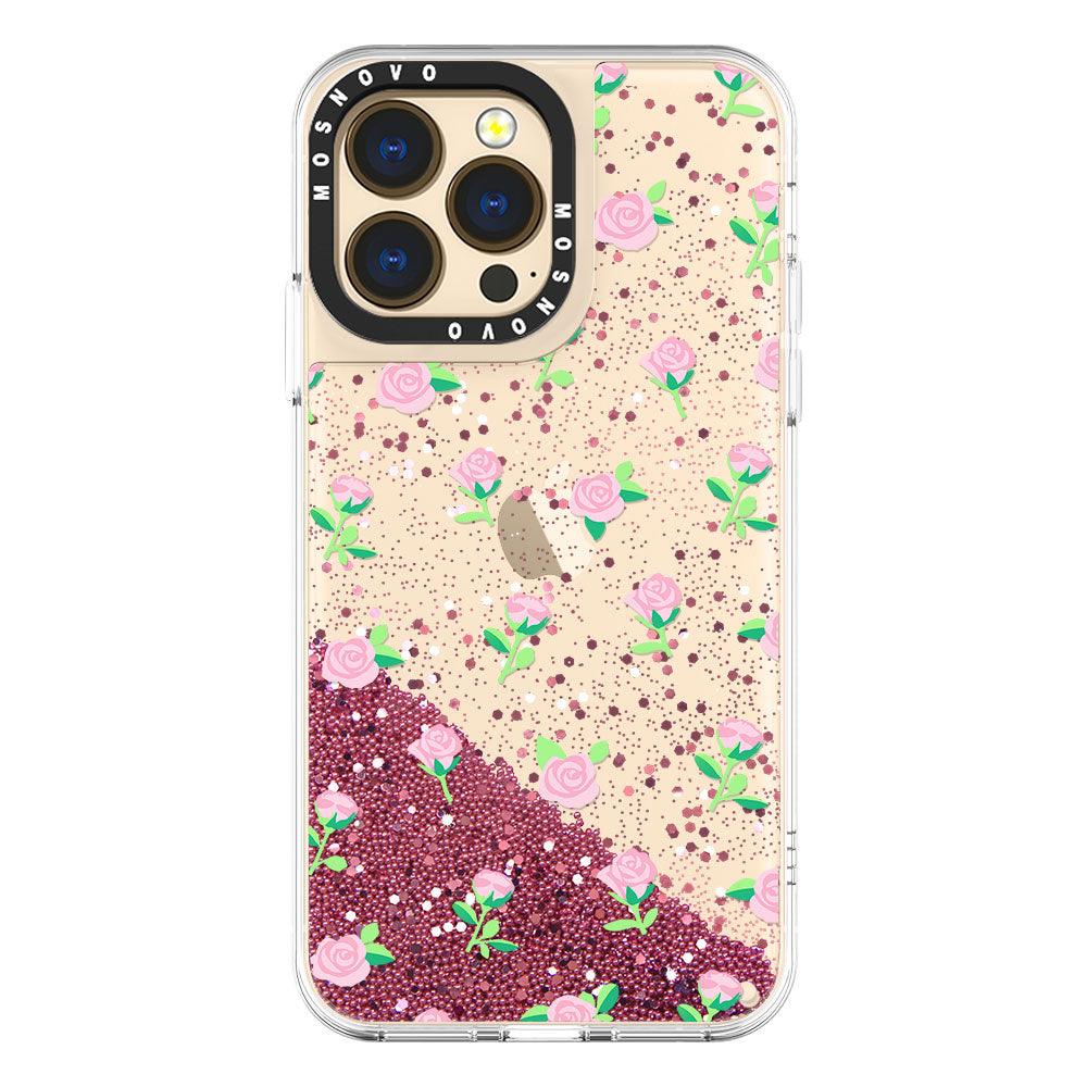 Pink Rose Floral Glitter Phone Case - iPhone 13 Pro Case - MOSNOVO