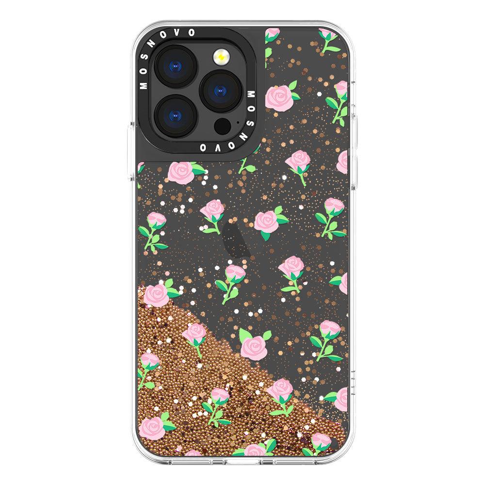 Pink Rose Floral Glitter Phone Case - iPhone 13 Pro Case - MOSNOVO