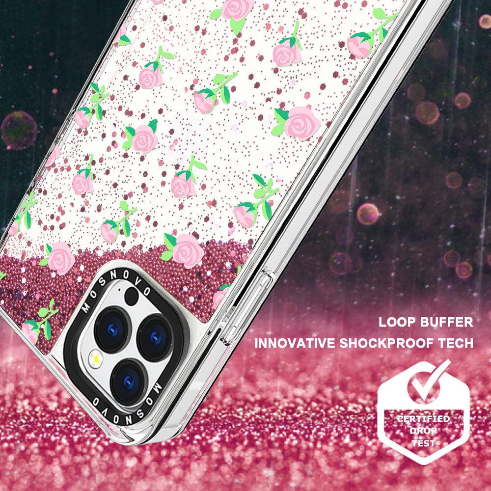 Pink Rose Floral Glitter Phone Case - iPhone 13 Pro Max Case - MOSNOVO