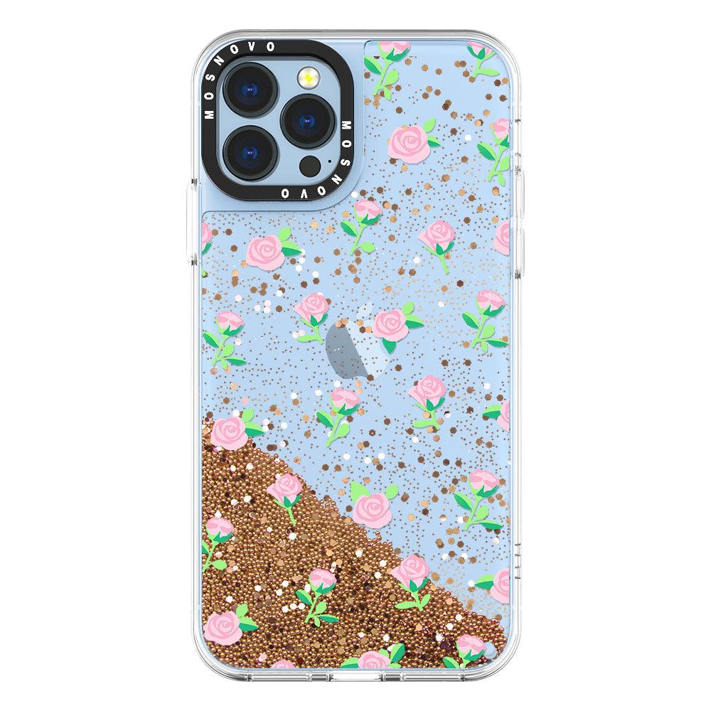 Pink Rose Floral Glitter Phone Case - iPhone 13 Pro Max Case - MOSNOVO