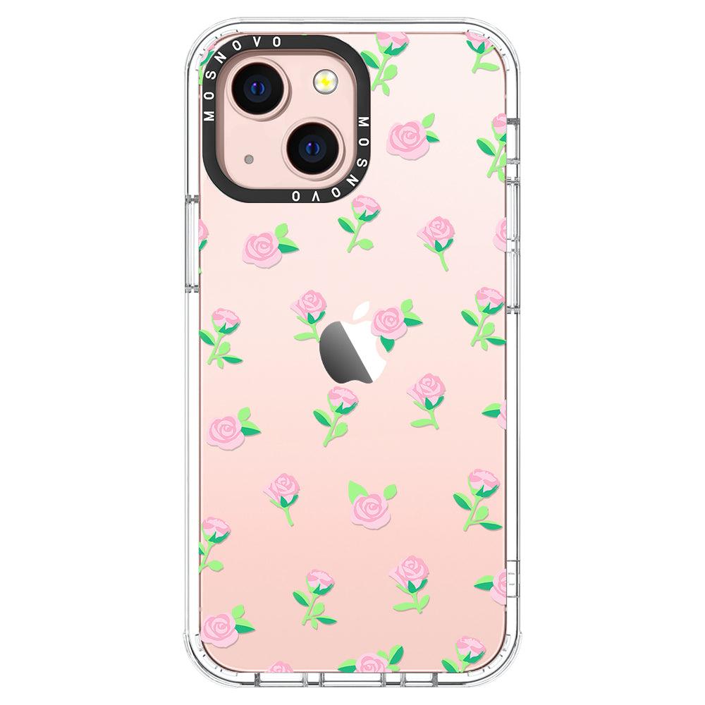 Pink Rose Floral Phone Case - iPhone 13 Mini Case - MOSNOVO