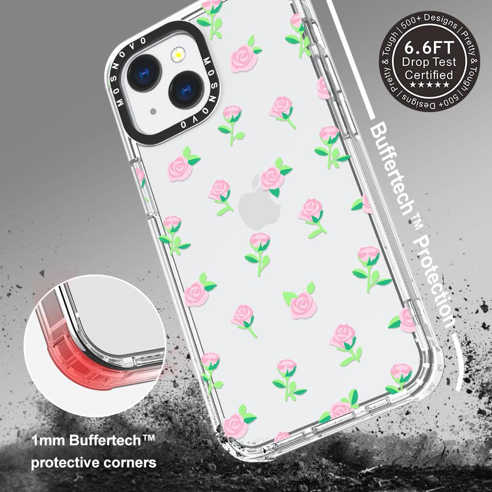 Pink Rose Floral Phone Case - iPhone 13 Mini Case - MOSNOVO