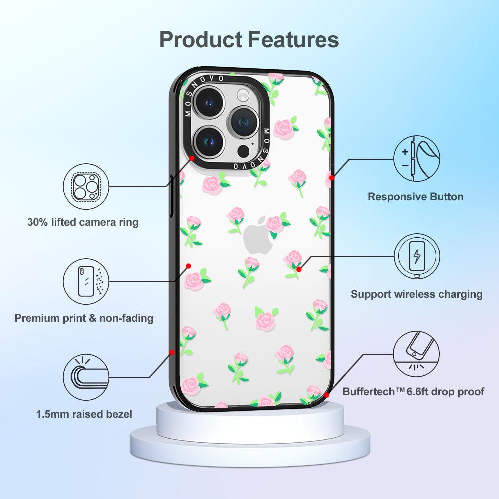Pink Rose Floral Phone Case - iPhone 14 Pro Max Case - MOSNOVO