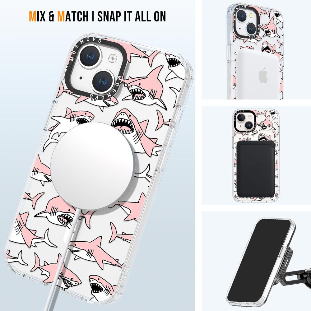 Pink Shark Phone Case - iPhone 14 Plus Case - MOSNOVO