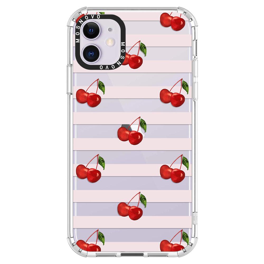 Pink Stripes Cherry Phone Case - iPhone 11 Case - MOSNOVO