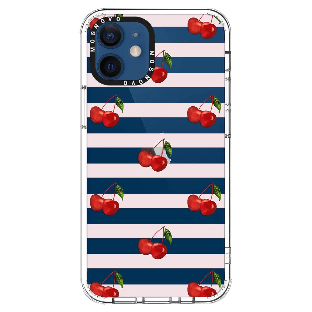 Pink Stripes Cherry Phone Case - iPhone 12 Case - MOSNOVO