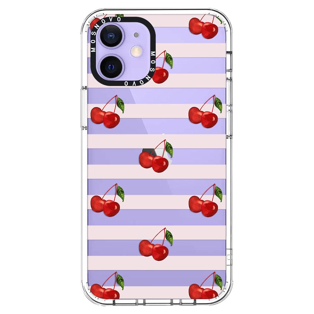 Pink Stripes Cherry Phone Case - iPhone 12 Mini Case - MOSNOVO