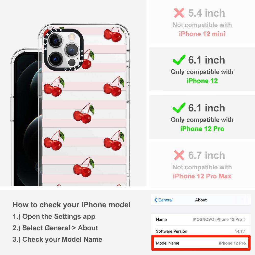 Pink Stripes Cherry Phone Case - iPhone 12 Pro Case - MOSNOVO