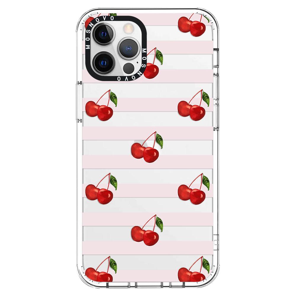 Pink Stripes Cherry Phone Case - iPhone 12 Pro Max Case - MOSNOVO