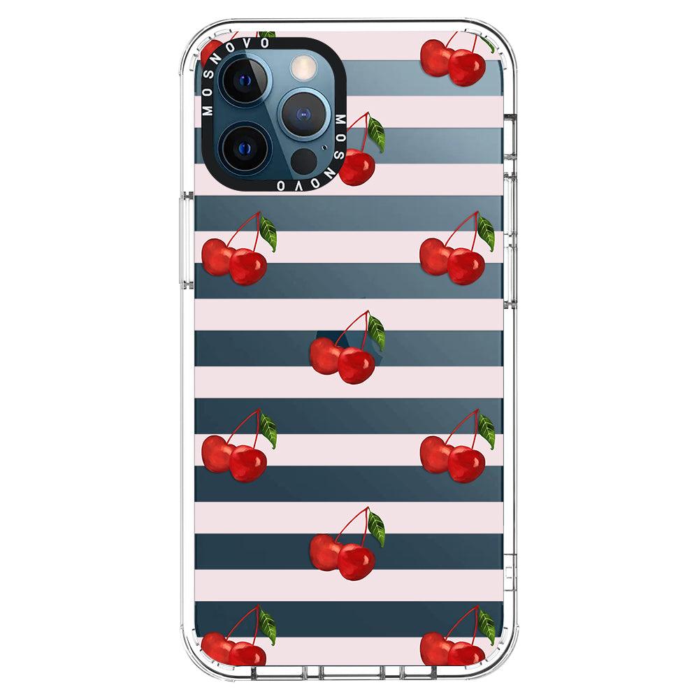 Pink Stripes Cherry Phone Case - iPhone 12 Pro Max Case - MOSNOVO