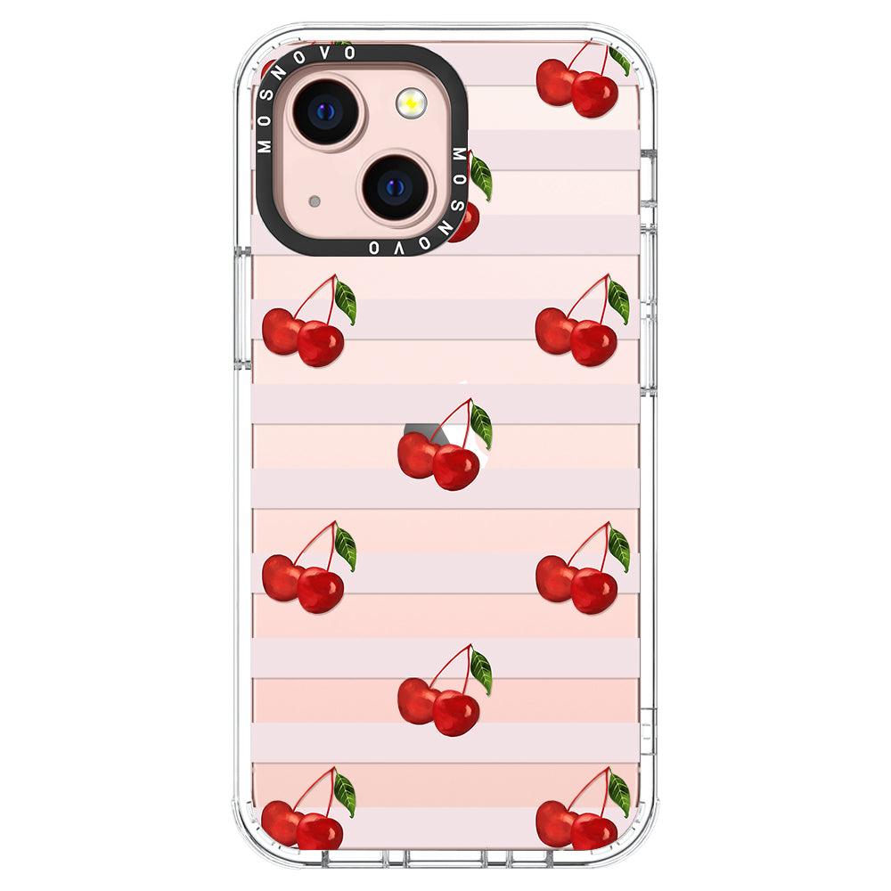 Pink Stripes Cherry Phone Case - iPhone 13 Case - MOSNOVO