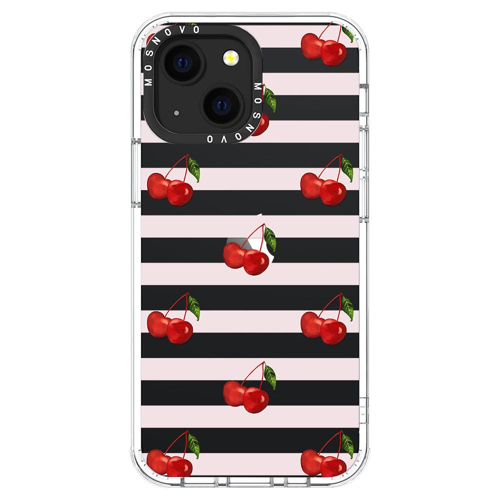 Pink Stripes Cherry Phone Case - iPhone 13 Case - MOSNOVO