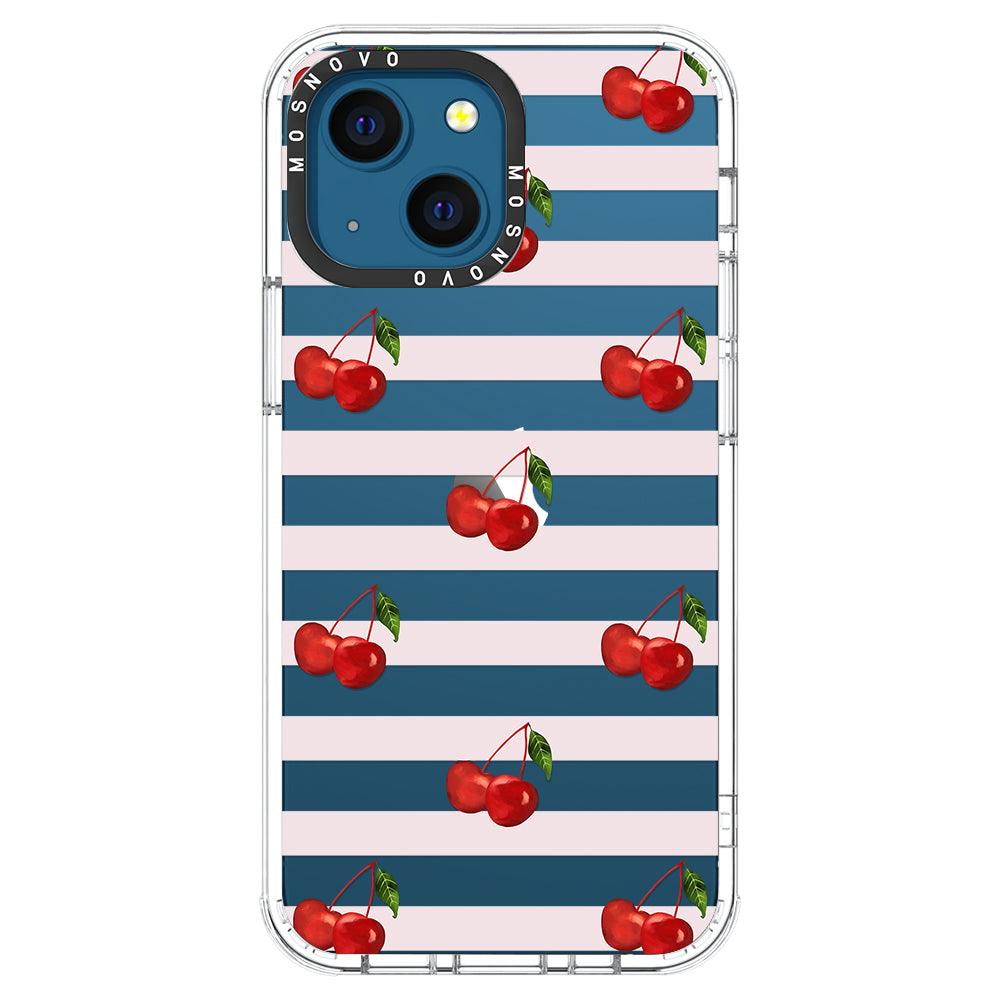 Pink Stripes Cherry Phone Case - iPhone 13 Mini Case - MOSNOVO