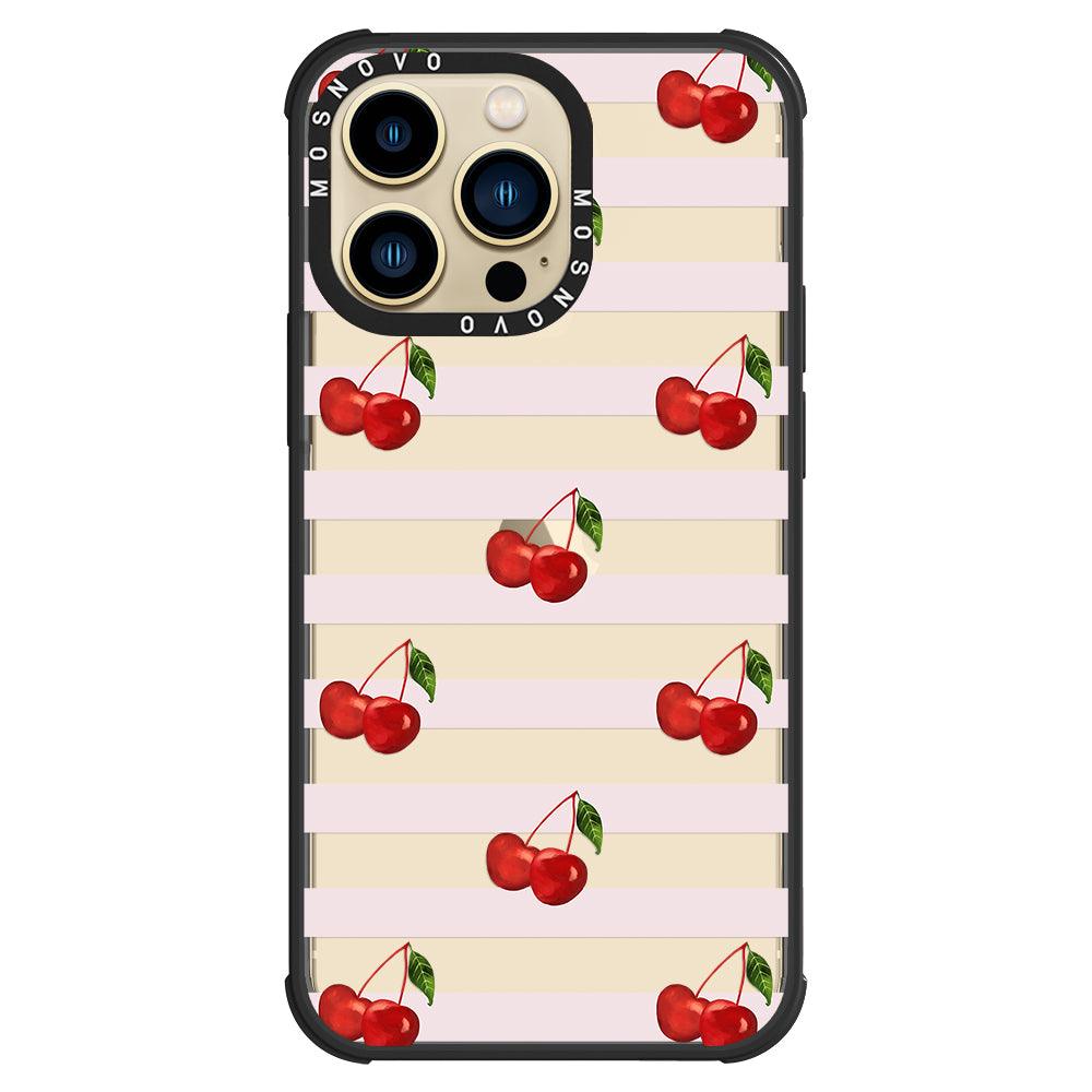 Pink Stripes Cherry Phone Case - iPhone 13 Pro Case - MOSNOVO