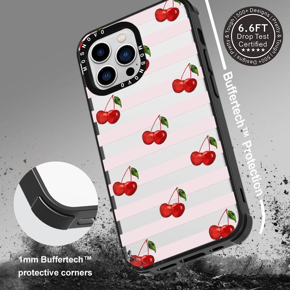 Pink Stripes Cherry Phone Case - iPhone 13 Pro Case - MOSNOVO