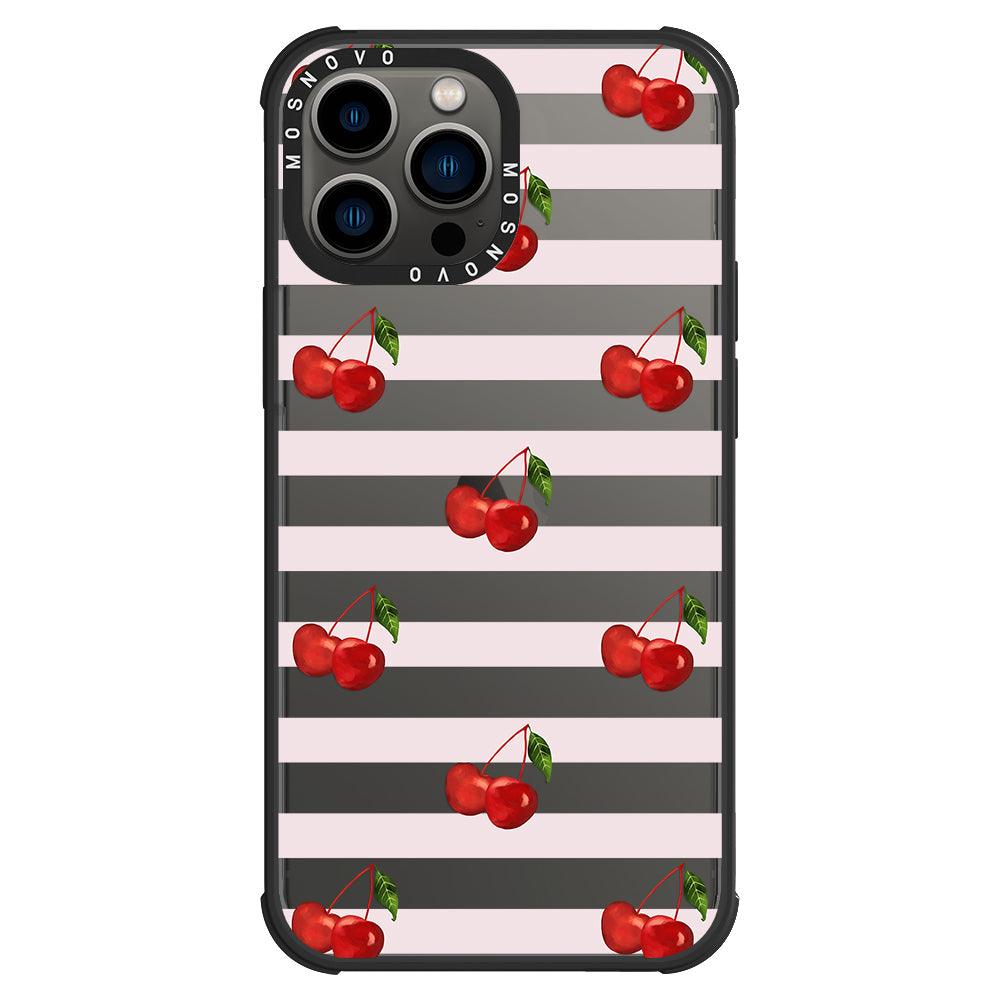 Pink Stripes Cherry Phone Case - iPhone 13 Pro Max Case - MOSNOVO