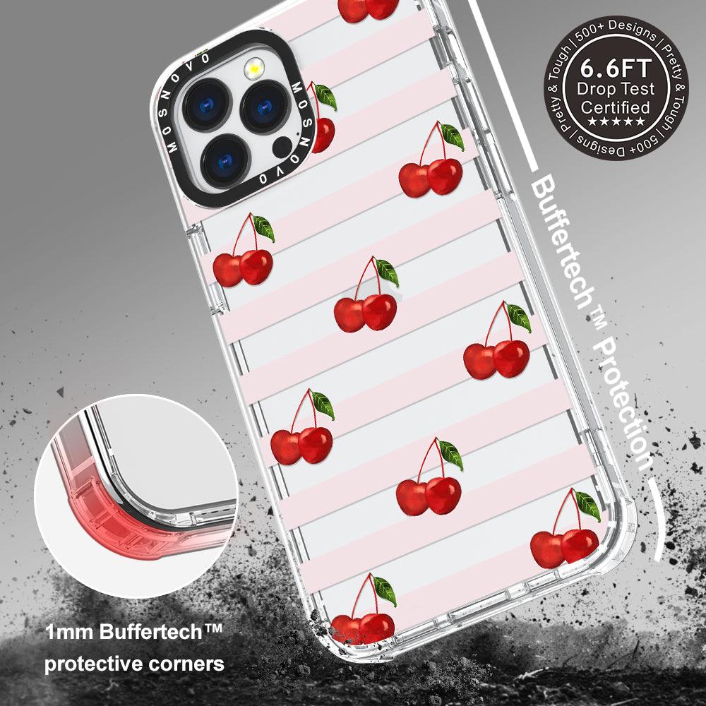 Pink Stripes Cherry Phone Case - iPhone 13 Pro Max Case - MOSNOVO