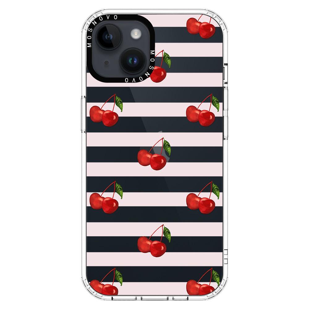 Pink Stripes Cherry Phone Case - iPhone 14 Case - MOSNOVO