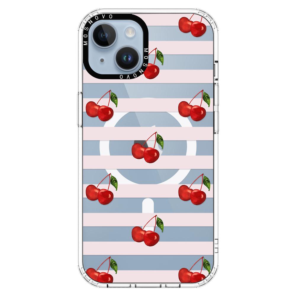 Pink Stripes Cherry Phone Case - iPhone 14 Case - MOSNOVO