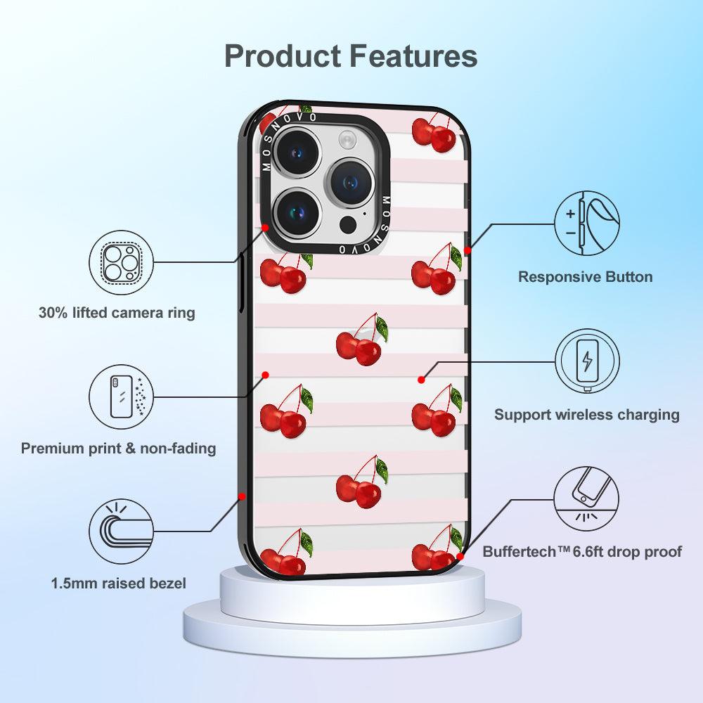 Pink Stripes Cherry Phone Case - iPhone 14 Pro Case - MOSNOVO