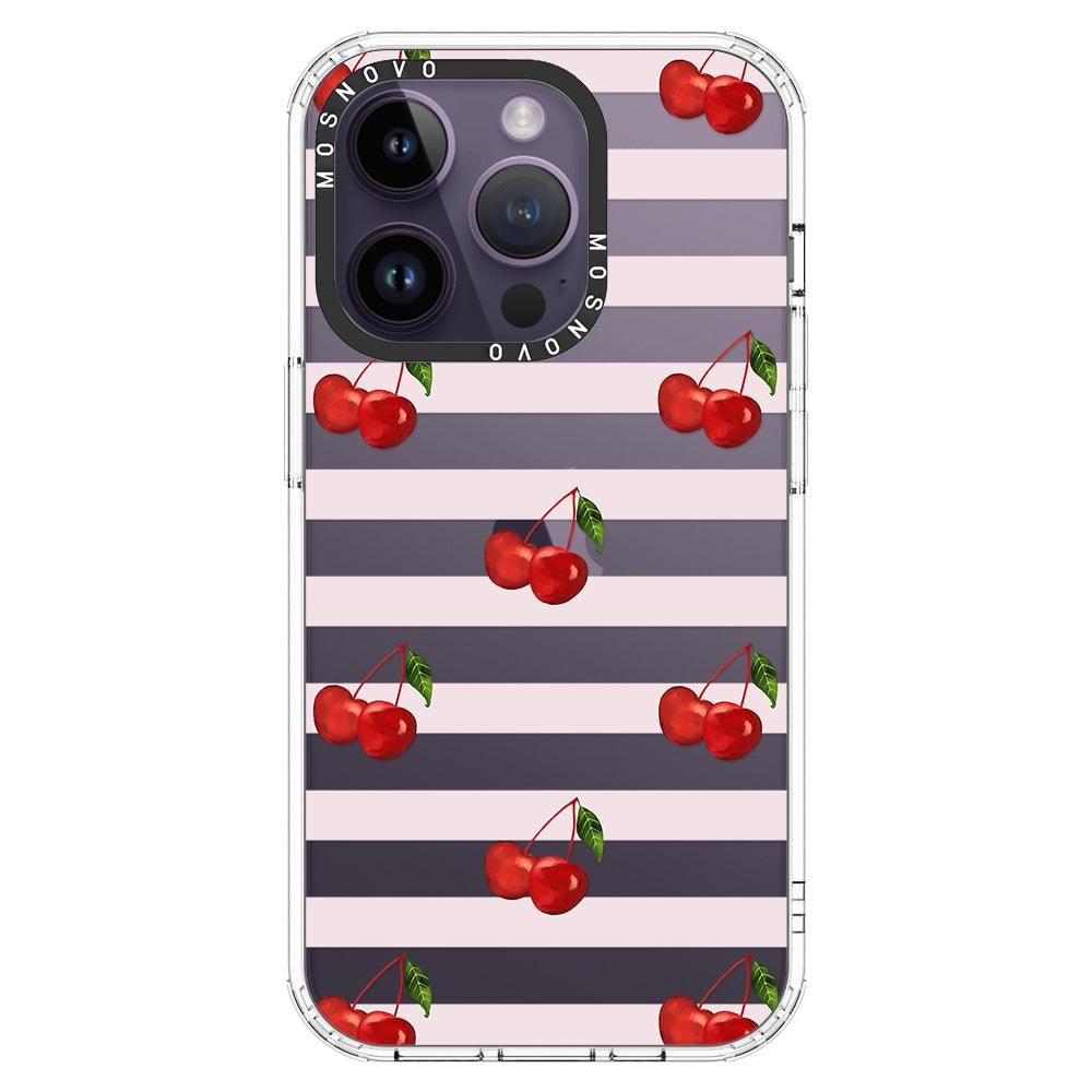 Pink Stripes Cherry Phone Case - iPhone 14 Pro Case - MOSNOVO