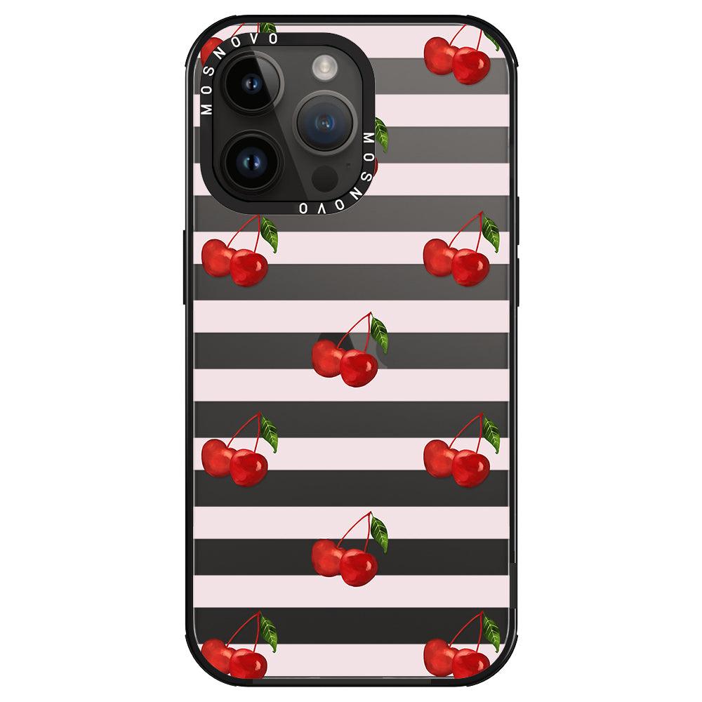 Pink Stripes Cherry Phone Case - iPhone 14 Pro Max Case - MOSNOVO