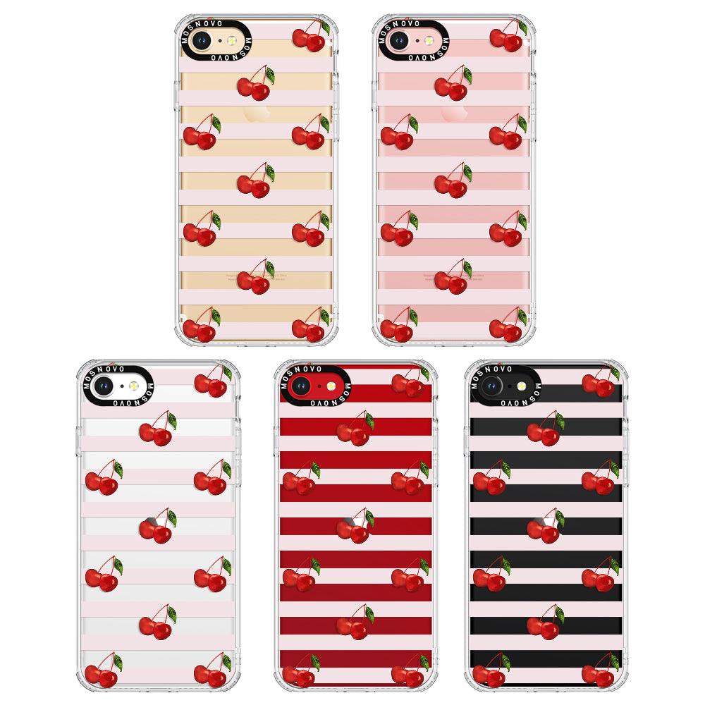 Pink Stripes Cherry Phone Case - iPhone 8 Case - MOSNOVO