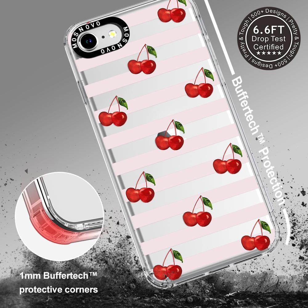 Pink Stripes Cherry Phone Case - iPhone 8 Case - MOSNOVO