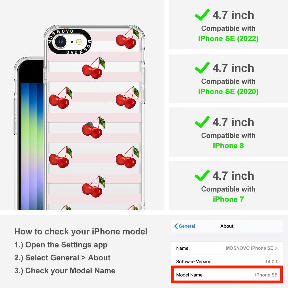 Pink Stripes Cherry Phone Case - iPhone SE 2022 Case - MOSNOVO