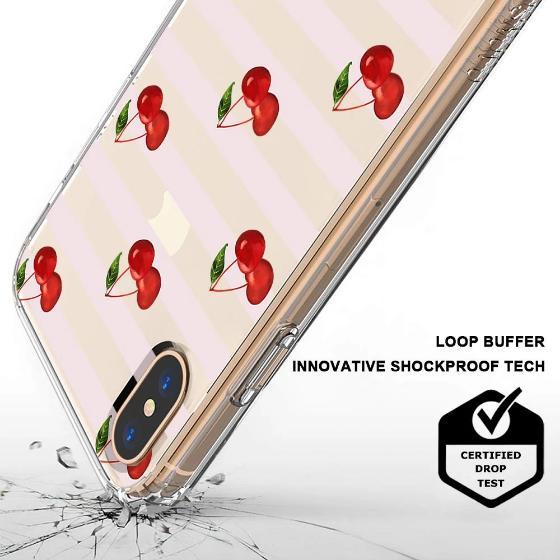 Pink Stripes Cherry Phone Case - iPhone X Case - MOSNOVO