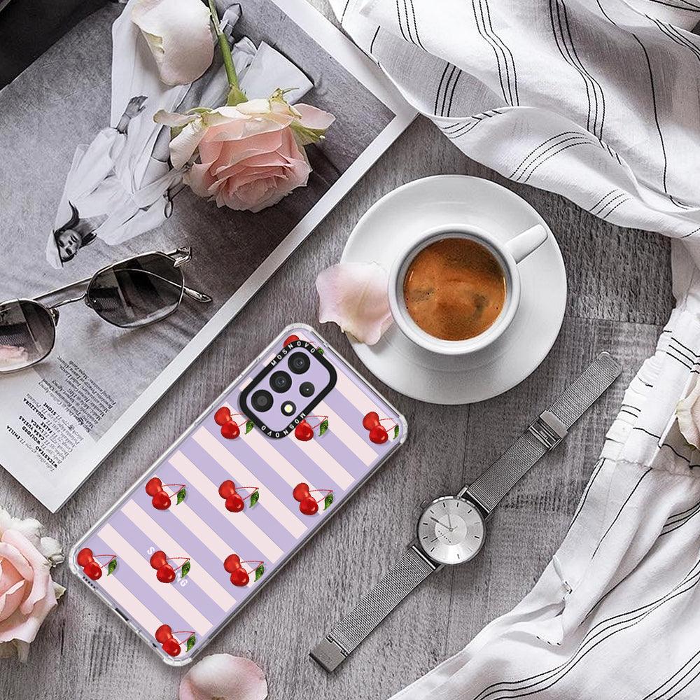 Pink Stripes Cherry Phone Case - Samsung Galaxy A52 & A52s Case - MOSNOVO