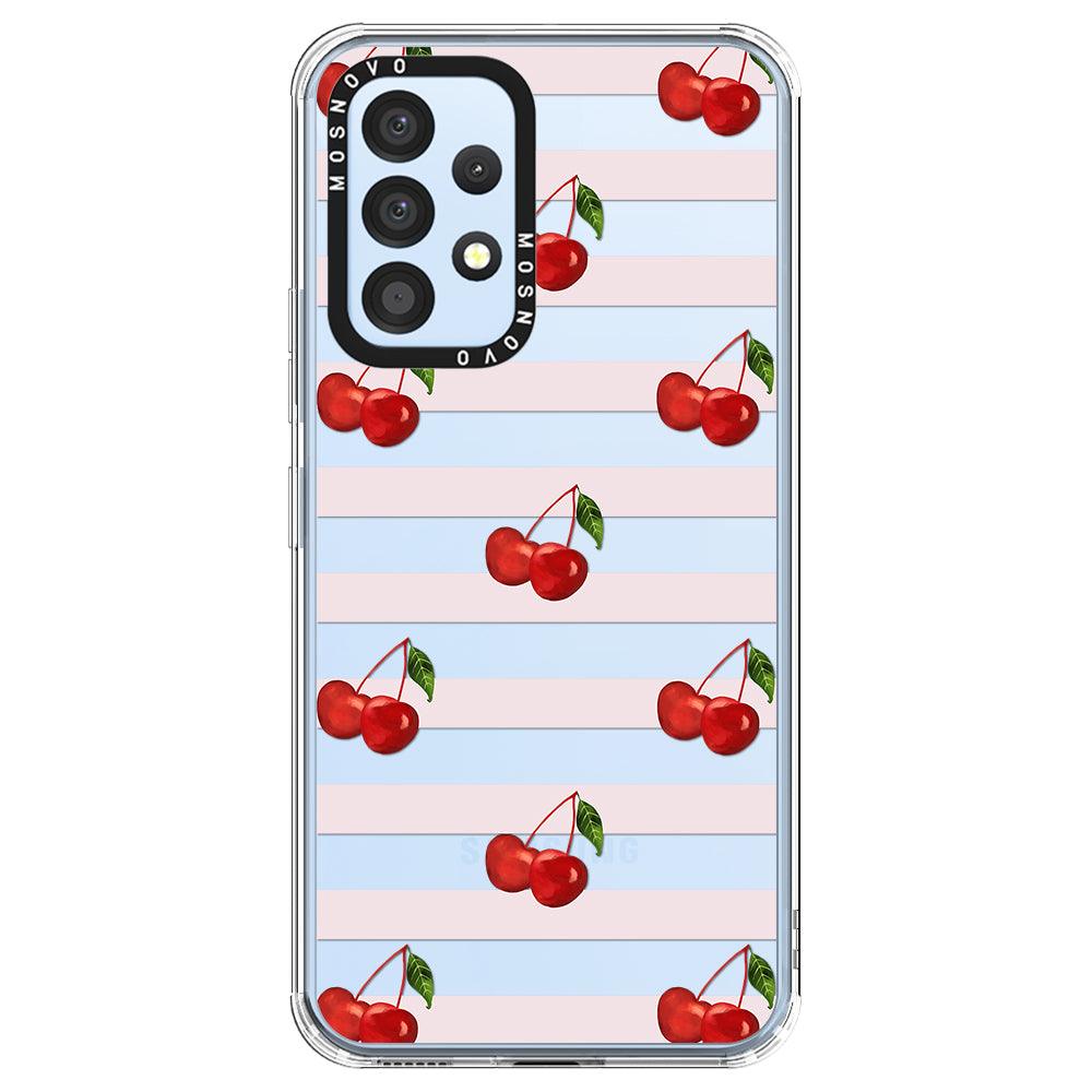 Pink Stripes Cherry Phone Case - Samsung Galaxy A53 Case - MOSNOVO