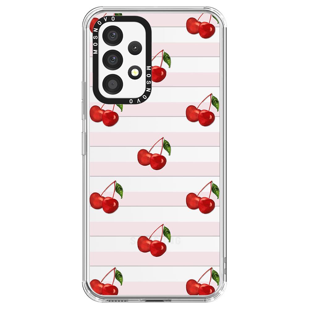 Pink Stripes Cherry Phone Case - Samsung Galaxy A53 Case - MOSNOVO