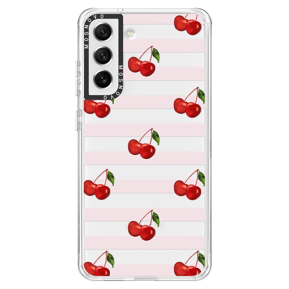 Pink Stripes Cherry Phone Case - Samsung Galaxy S21 FE Case - MOSNOVO