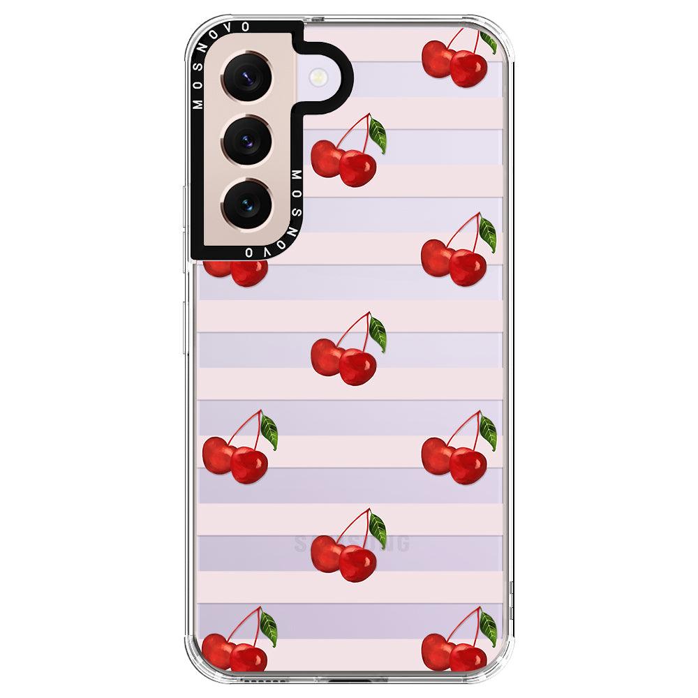 Pink Stripes Cherry Phone Case - Samsung Galaxy S22 Case - MOSNOVO