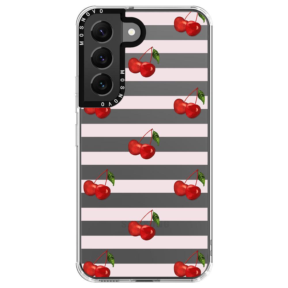 Pink Stripes Cherry Phone Case - Samsung Galaxy S22 Case - MOSNOVO