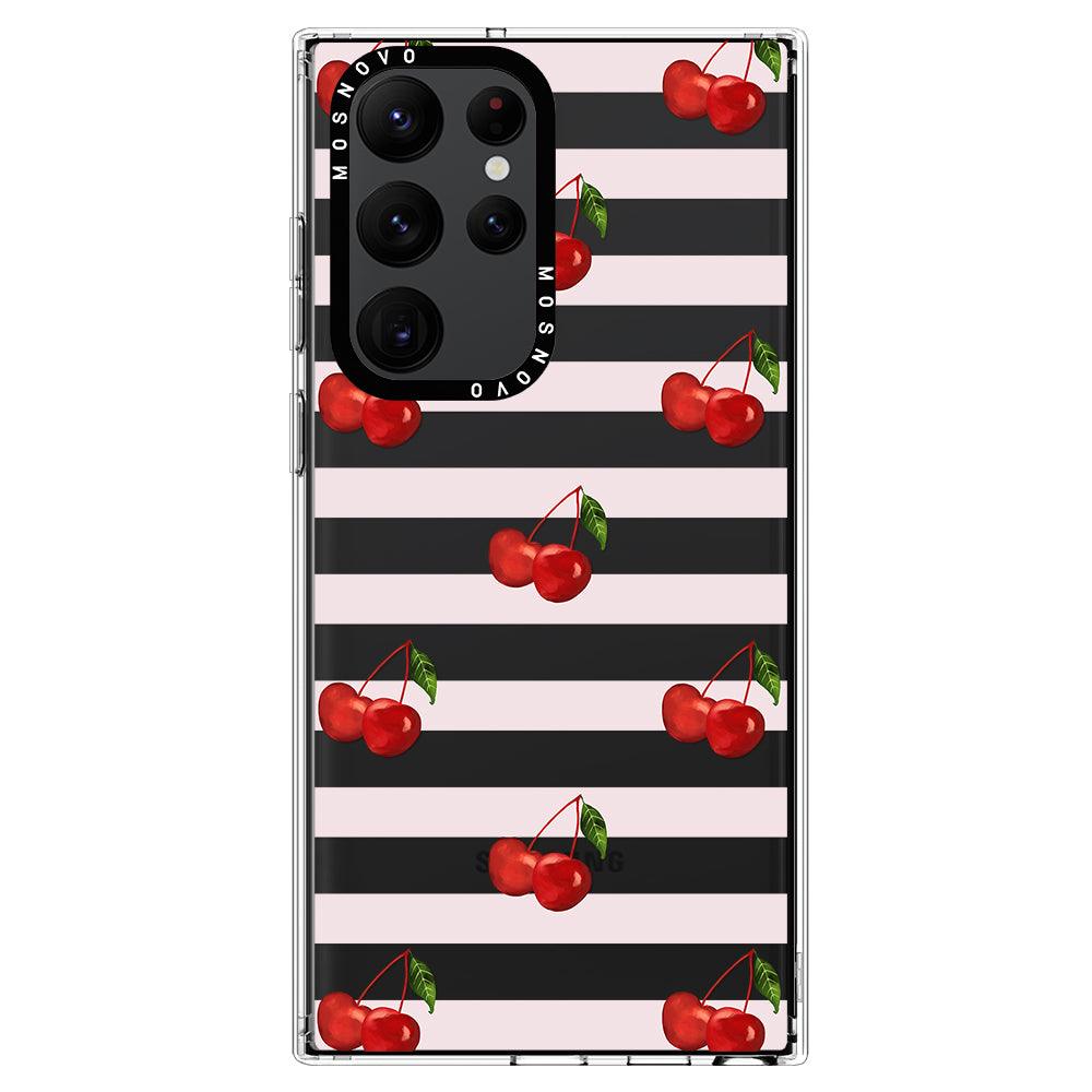 Pink Stripes Cherry Phone Case - Samsung Galaxy S22 Ultra Case - MOSNOVO