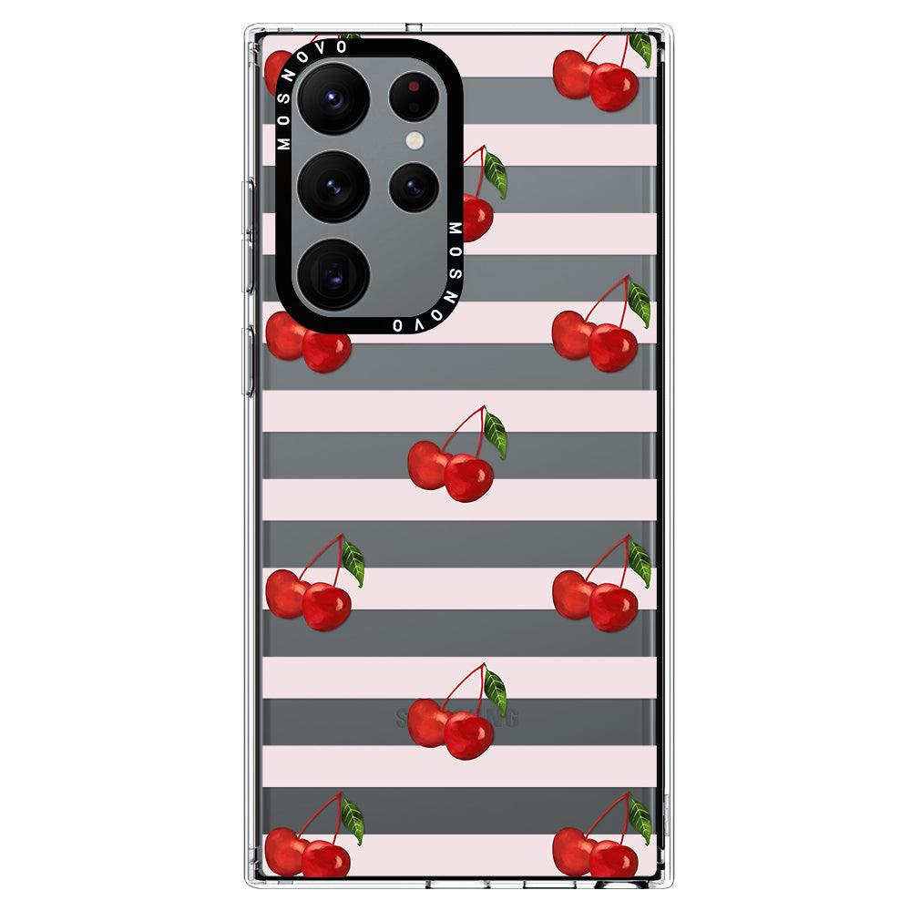 Pink Stripes Cherry Phone Case - Samsung Galaxy S22 Ultra Case - MOSNOVO