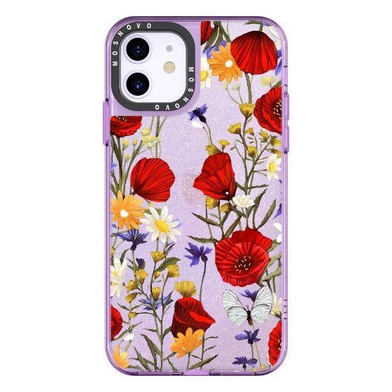 Poppy Floral Glitter Phone Case - iPhone 11 Case - MOSNOVO