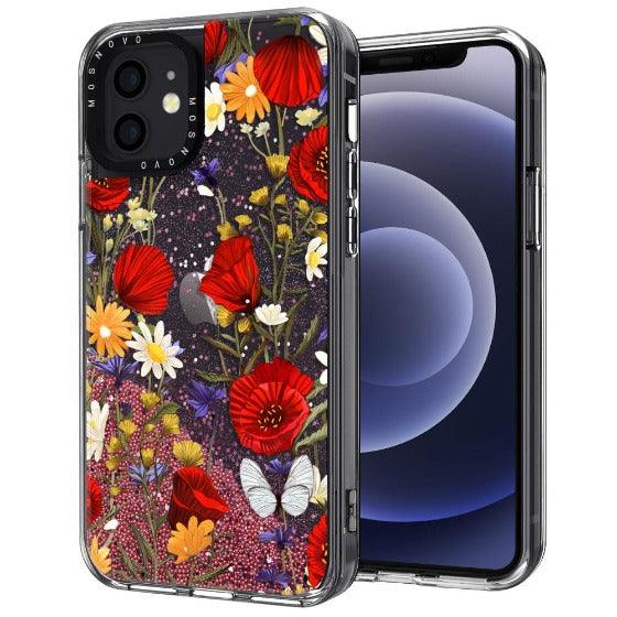 Poppy Floral Glitter Phone Case - iPhone 12 Case - MOSNOVO