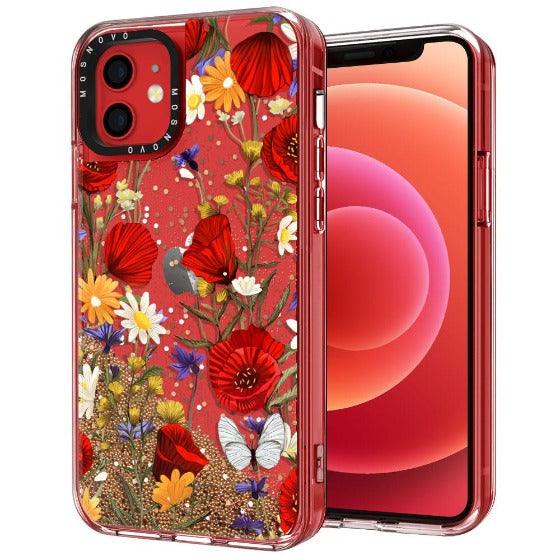 Poppy Floral Glitter Phone Case - iPhone 12 Case - MOSNOVO