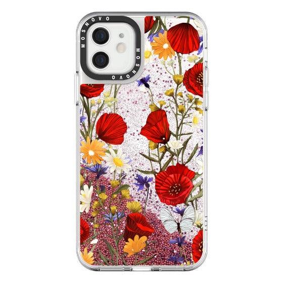 Poppy Floral Glitter Phone Case - iPhone 12 Mini Case - MOSNOVO