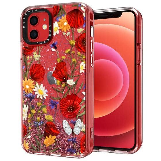 Poppy Floral Glitter Phone Case - iPhone 12 Mini Case - MOSNOVO
