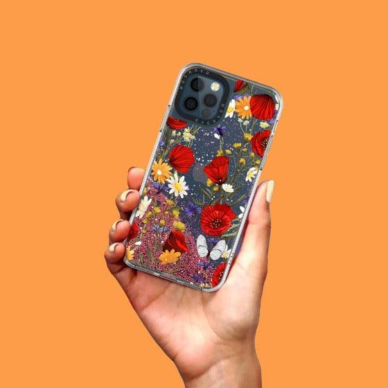 Poppy Floral Glitter Phone Case - iPhone 12 Pro Case - MOSNOVO