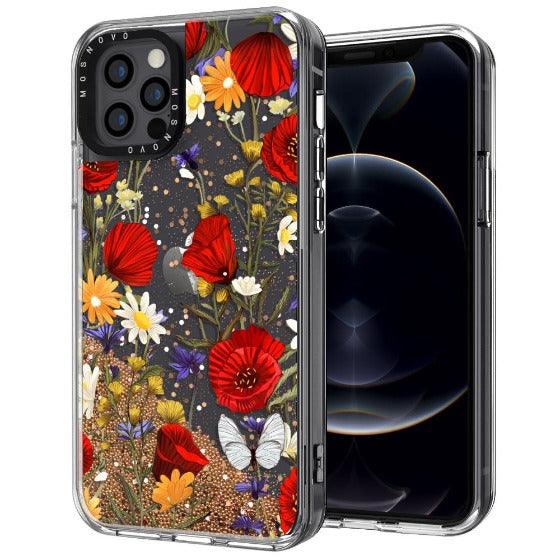 Poppy Floral Glitter Phone Case - iPhone 12 Pro Case - MOSNOVO