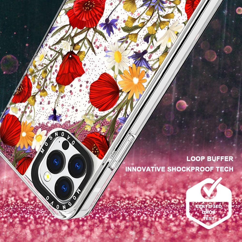 Poppy Floral Glitter Phone Case - iPhone 13 Pro Case - MOSNOVO