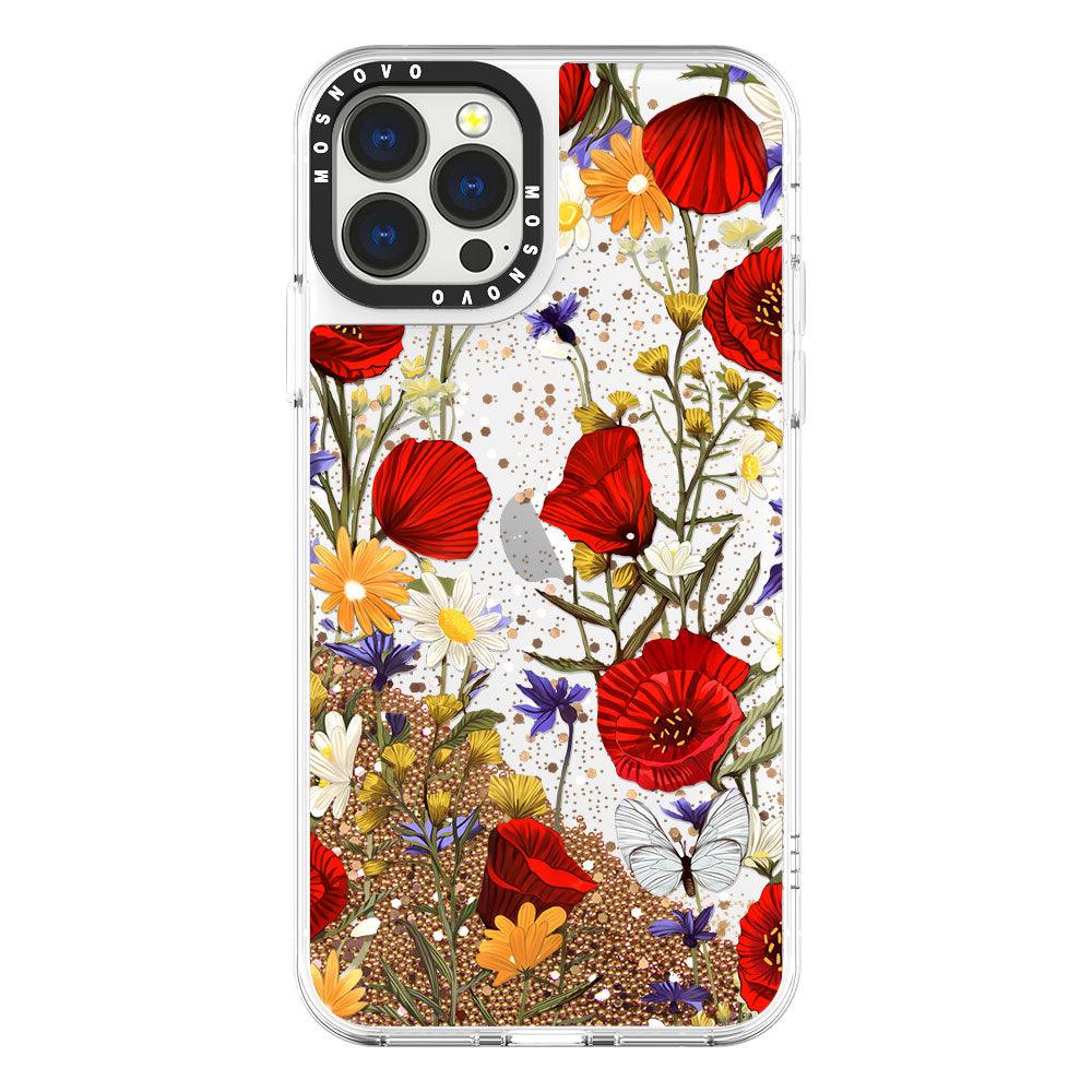 Poppy Floral Glitter Phone Case - iPhone 13 Pro Max Case - MOSNOVO