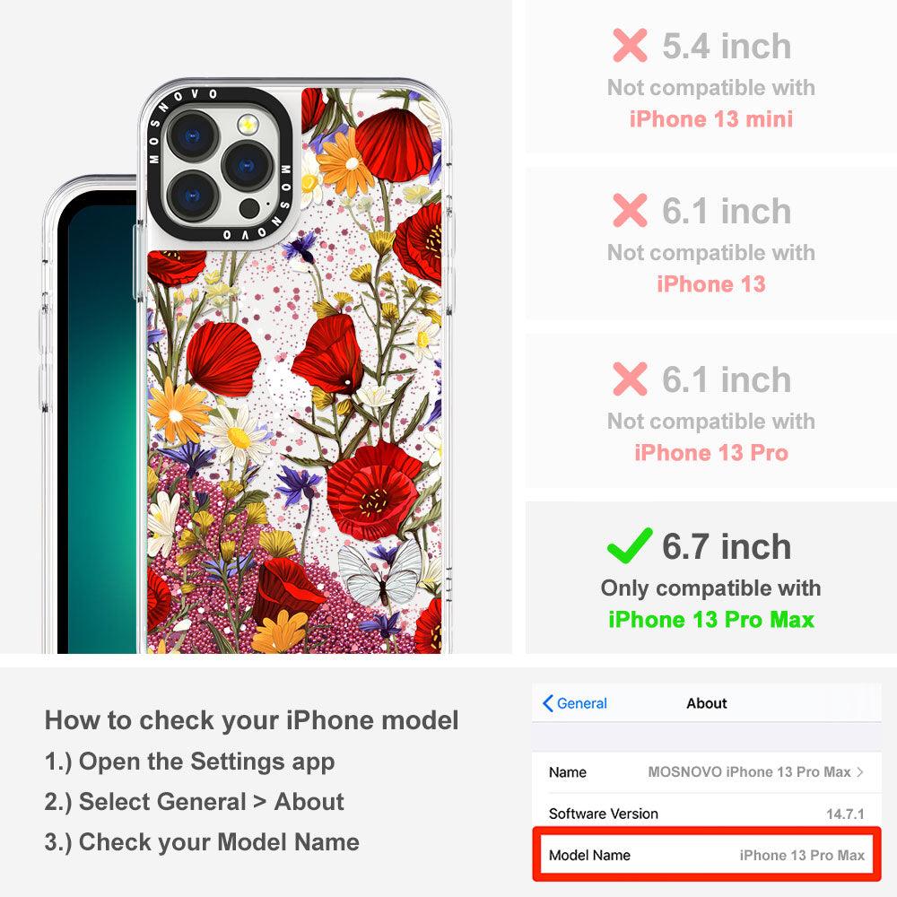 Poppy Floral Glitter Phone Case - iPhone 13 Pro Max Case - MOSNOVO