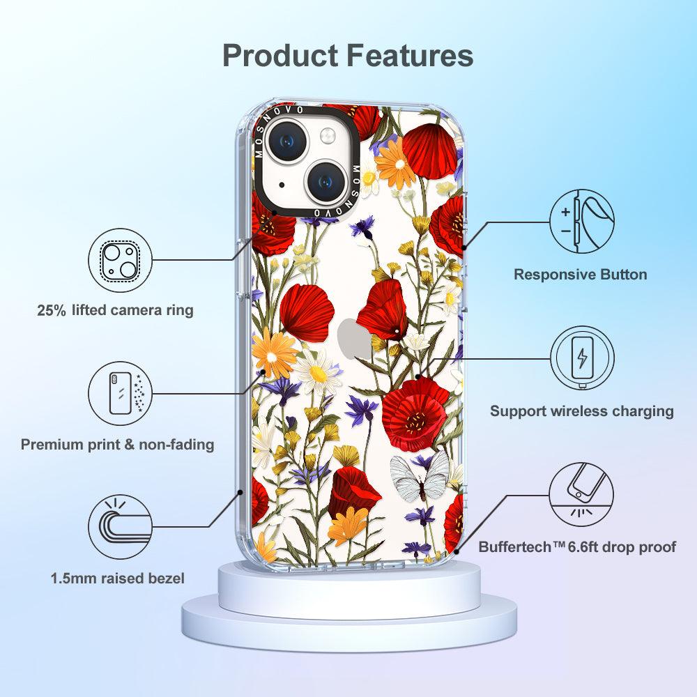 Poppy Floral Phone Case - iPhone 14 Plus Case - MOSNOVO